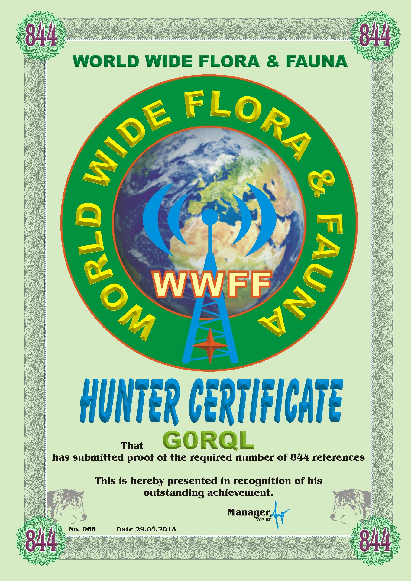 WWFF Award No1 2015